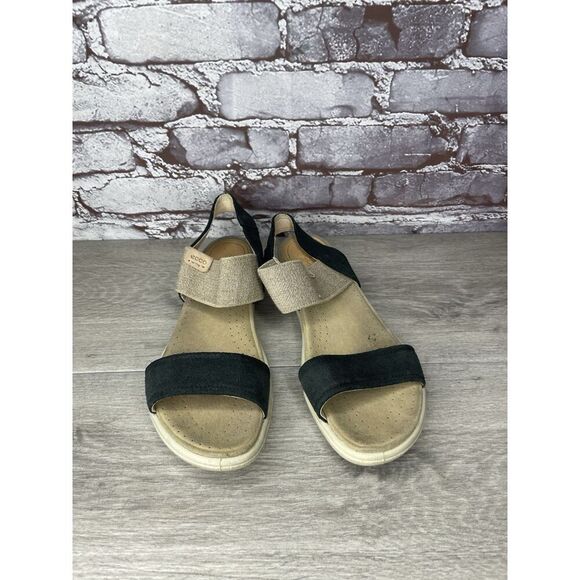 Ecco Flowt 2 Black Gray Leather Strappy Slip On Comfort Sandals Women Sz 39EU/8M - Picture 3 of 16